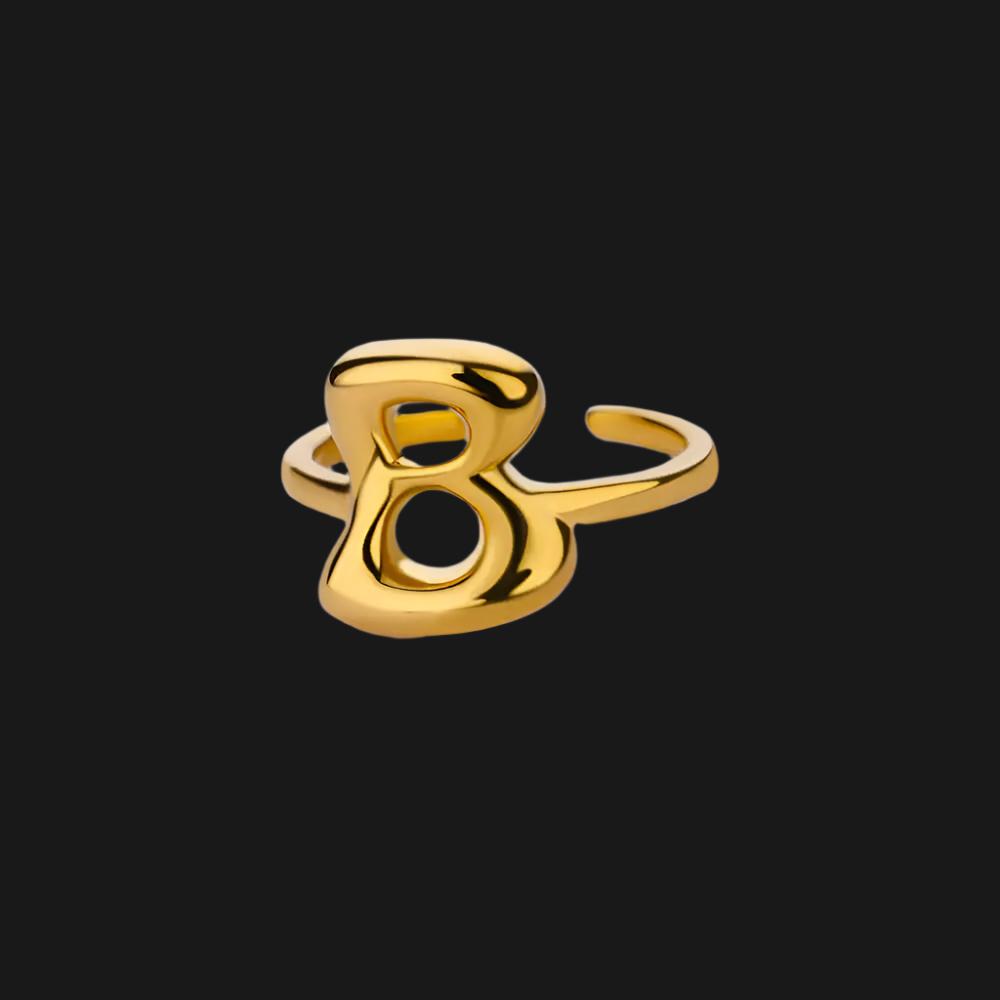 DL Gold Color Cute Bubble Letters Rings For Women Stainless Steel A-Z Alphabet Opening Ring (China Edition)