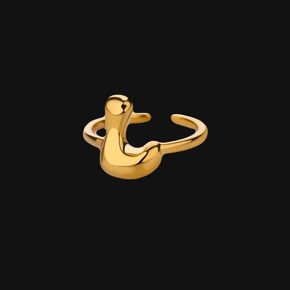 DL Gold Color Cute Bubble Letters Rings For Women Stainless Steel A-Z Alphabet Opening Ring (China Edition)
