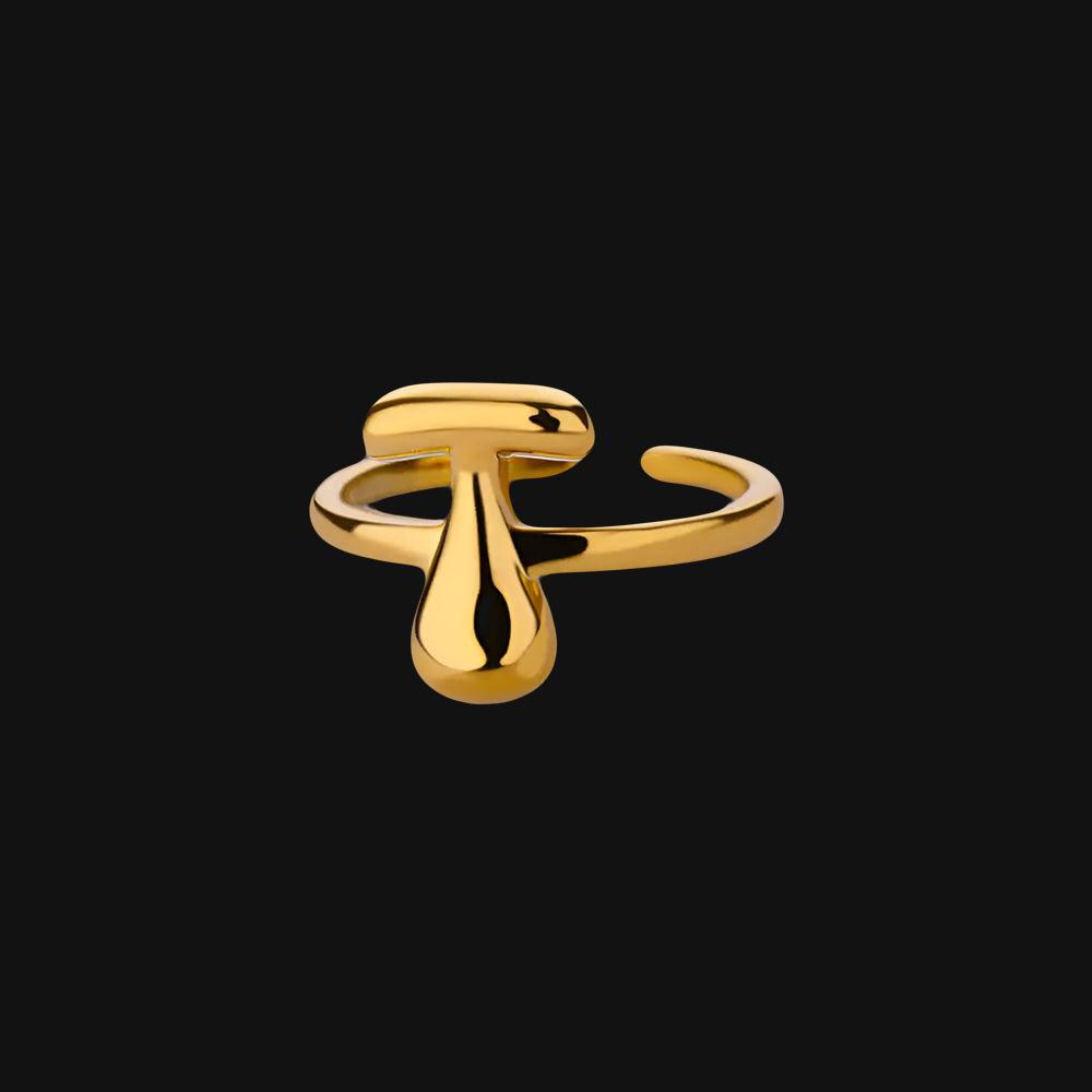 DL Gold Color Cute Bubble Letters Rings For Women Stainless Steel A-Z Alphabet Opening Ring (China Edition)