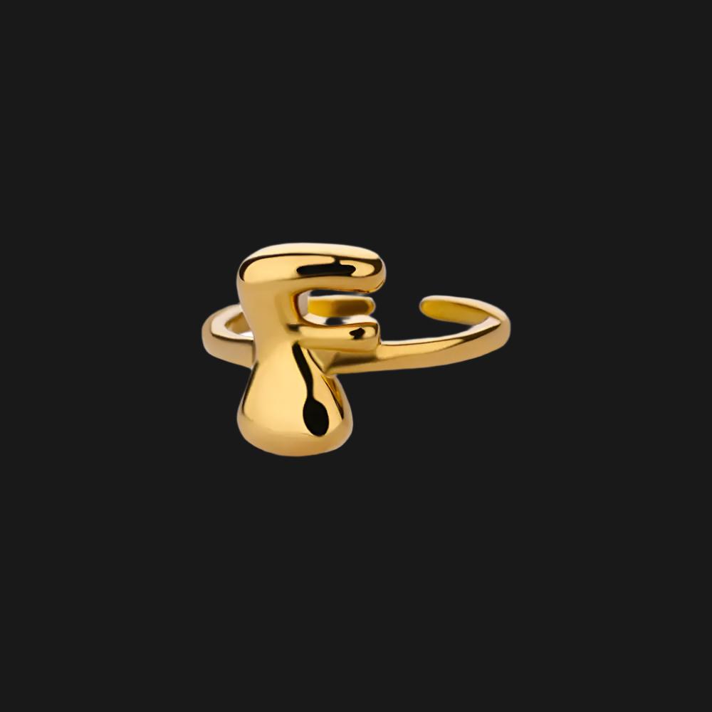 DL Gold Color Cute Bubble Letters Rings For Women Stainless Steel A-Z Alphabet Opening Ring (China Edition)