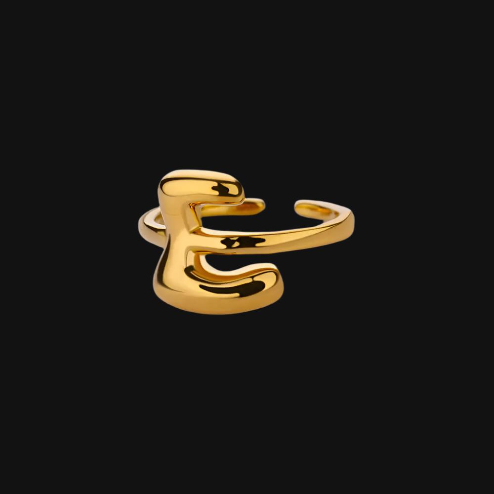 DL Gold Color Cute Bubble Letters Rings For Women Stainless Steel A-Z Alphabet Opening Ring (China Edition)