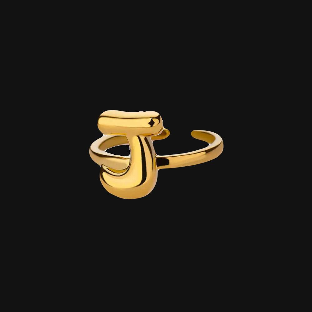 DL Gold Color Cute Bubble Letters Rings For Women Stainless Steel A-Z Alphabet Opening Ring (China Edition)