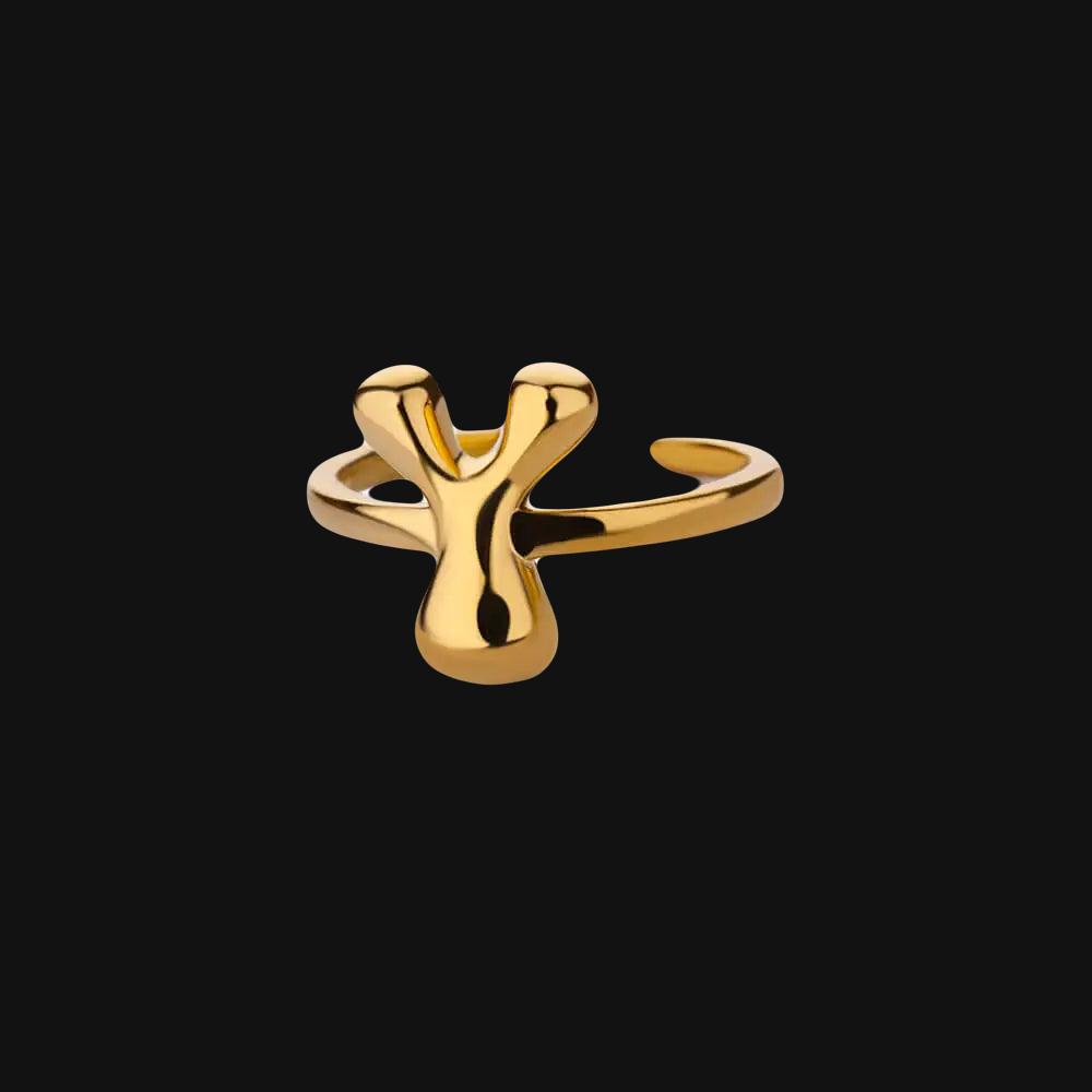 DL Gold Color Cute Bubble Letters Rings For Women Stainless Steel A-Z Alphabet Opening Ring (China Edition)