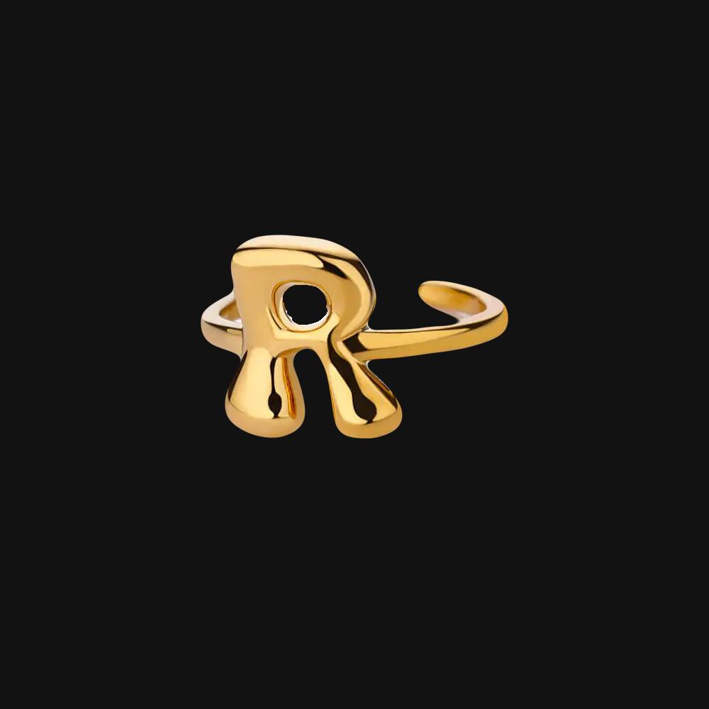 DL Gold Color Cute Bubble Letters Rings For Women Stainless Steel A-Z Alphabet Opening Ring (China Edition)