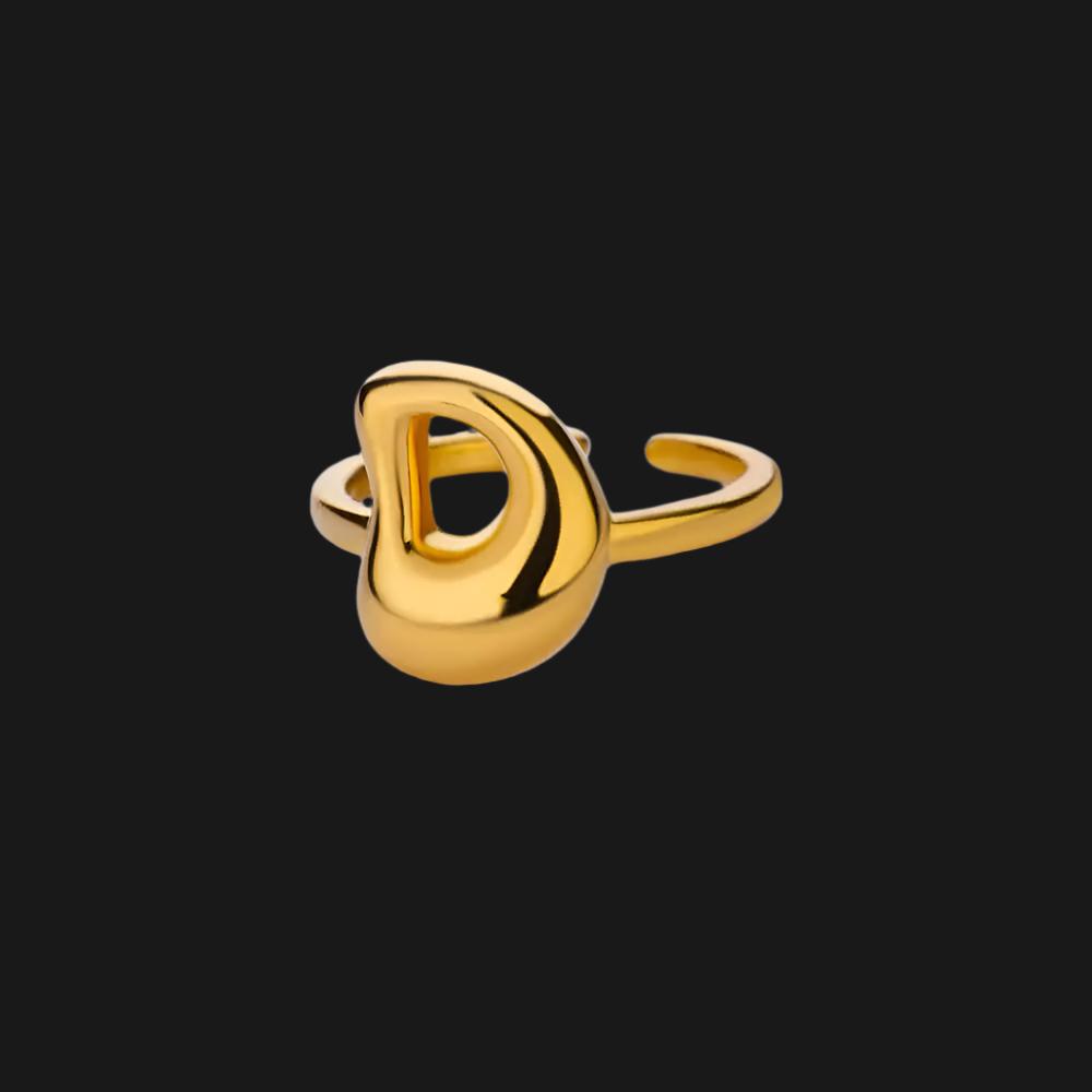 DL Gold Color Cute Bubble Letters Rings For Women Stainless Steel A-Z Alphabet Opening Ring (China Edition)