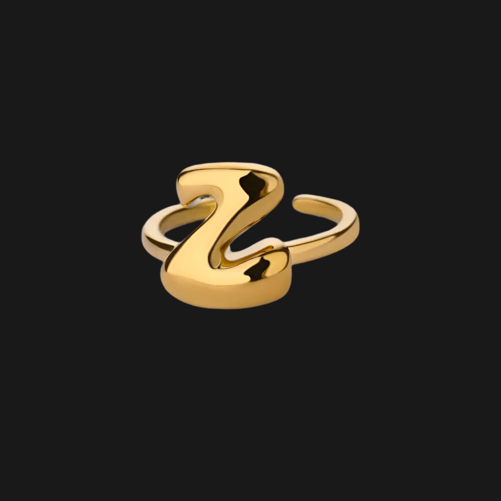 DL Gold Color Cute Bubble Letters Rings For Women Stainless Steel A-Z Alphabet Opening Ring (China Edition)