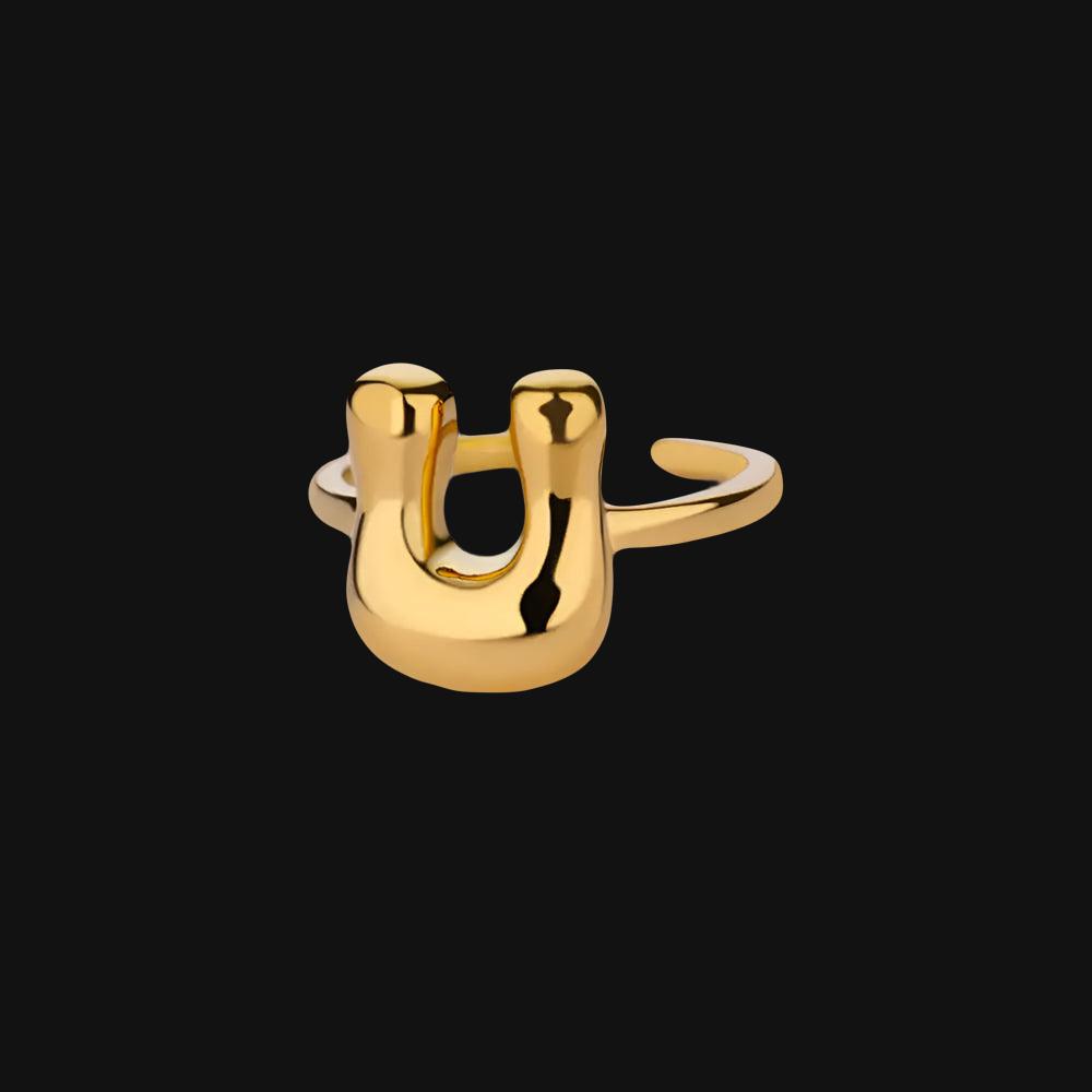 DL Gold Color Cute Bubble Letters Rings For Women Stainless Steel A-Z Alphabet Opening Ring (China Edition)