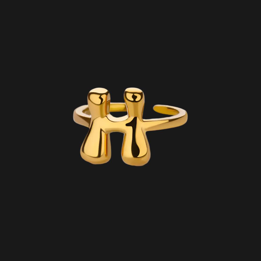 DL Gold Color Cute Bubble Letters Rings For Women Stainless Steel A-Z Alphabet Opening Ring (China Edition)