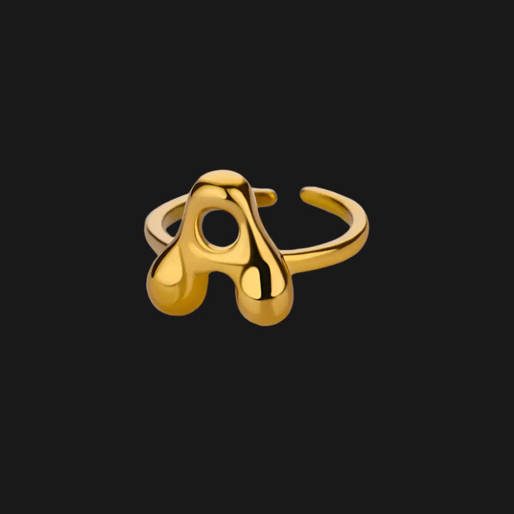 DL Gold Color Cute Bubble Letters Rings For Women Stainless Steel A-Z Alphabet Opening Ring (China Edition)