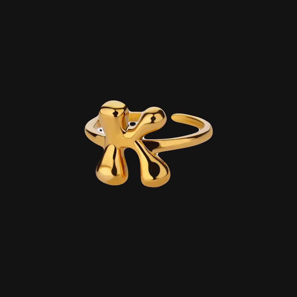 DL Gold Color Cute Bubble Letters Rings For Women Stainless Steel A-Z Alphabet Opening Ring (China Edition)