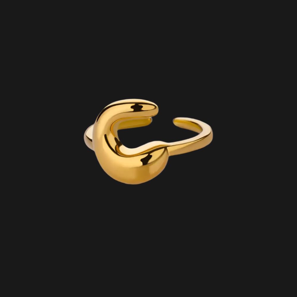 DL Gold Color Cute Bubble Letters Rings For Women Stainless Steel A-Z Alphabet Opening Ring (China Edition)
