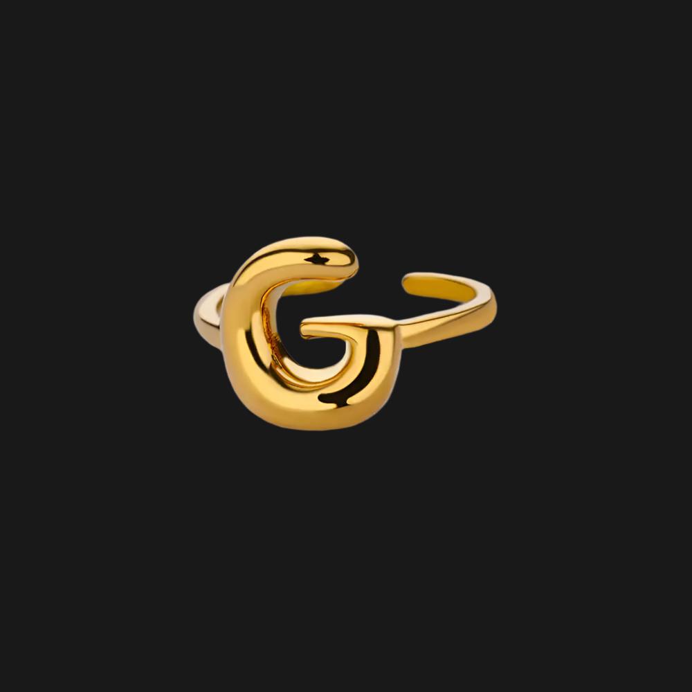 DL Gold Color Cute Bubble Letters Rings For Women Stainless Steel A-Z Alphabet Opening Ring (China Edition)