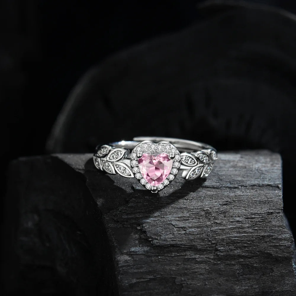 925 Sterling Silver Ring Pink Heart-shaped zirco luxury ring (Italian Edition)