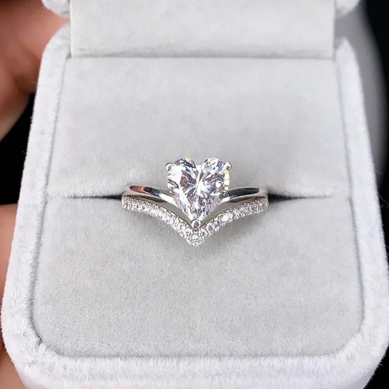 DL Silver Color White Zircon Stones Heart Ring (China Edition)