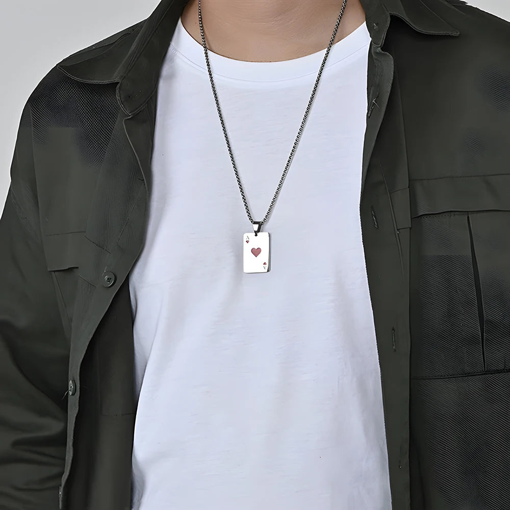 DL Stainless Steel Poker Card Ace of Spades Necklace (China Edition)