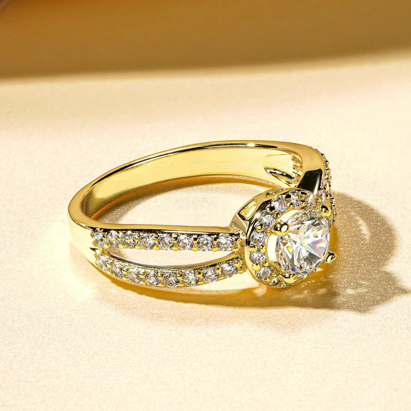 DL 14k Gold Plated Trendy Infinity Ring Halo Round Cut CZ Simulated Diamond (USA EDITION)