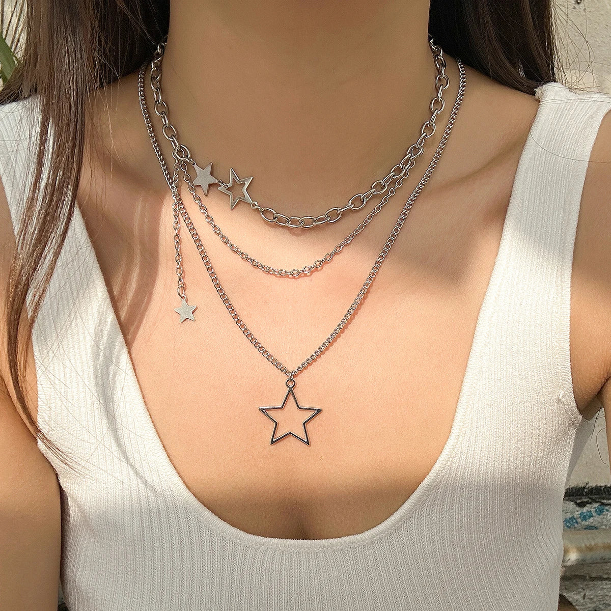 DL Y2K Star Pendant Necklace Simple Multi layered Metal Chain Necklace (China Edition)