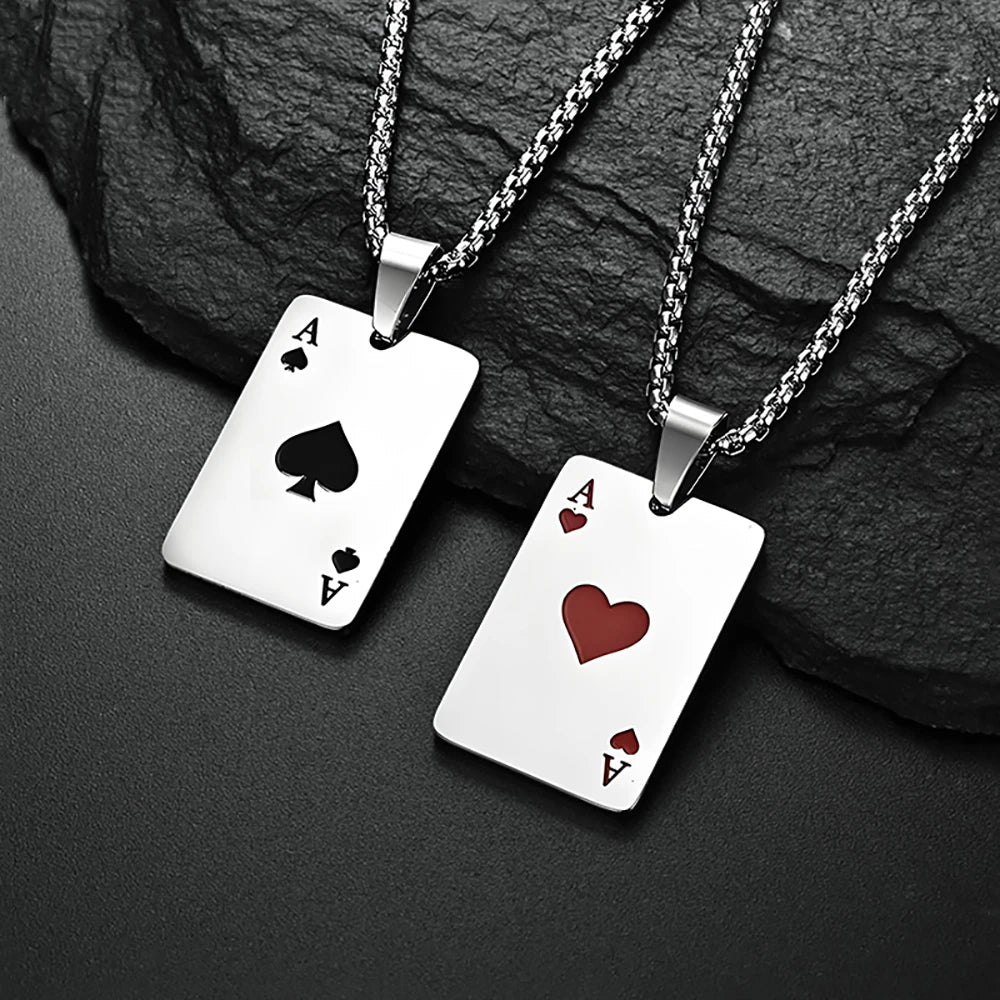 DL Stainless Steel Poker Card Ace of Spades Necklace (China Edition)
