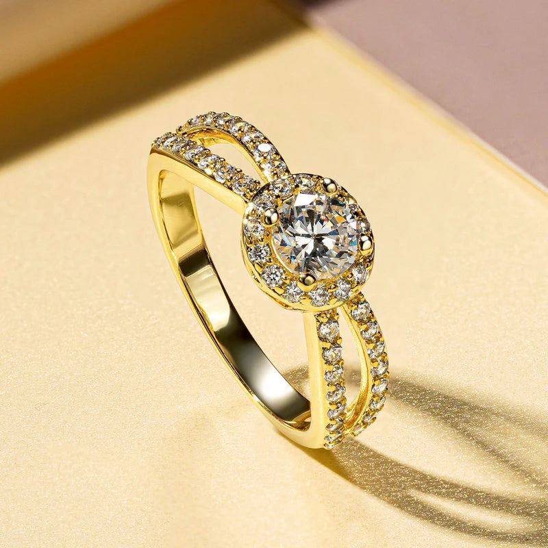 DL 14k Gold Plated Trendy Infinity Ring Halo Round Cut CZ Simulated Diamond (USA EDITION)