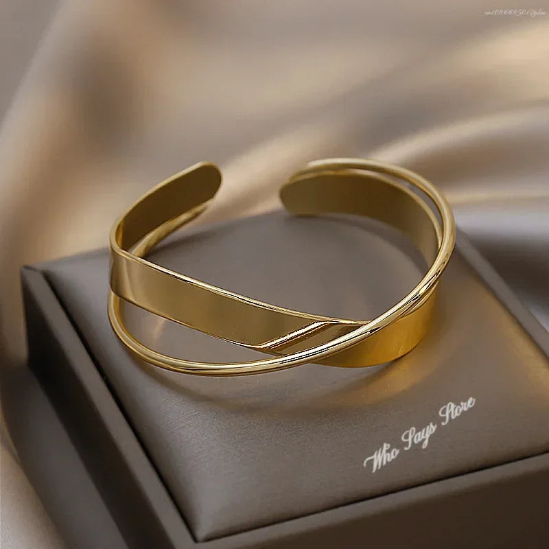 DL Stainless Steel Adjustable New Design Gold Plated Bracelet (USA Edition)