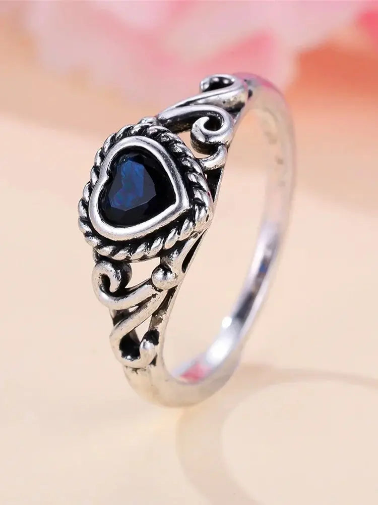 Blue Zircon Love Heart Vintage Fashion Silver (China Edition)
