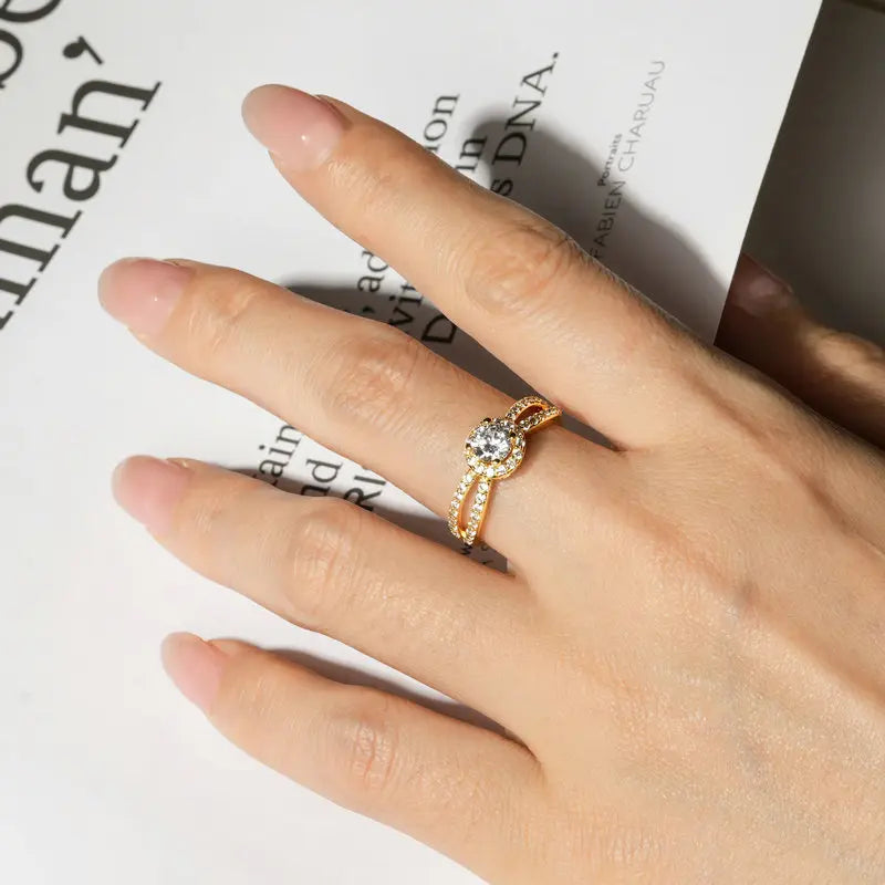 DL 14k Gold Plated Trendy Infinity Ring Halo Round Cut CZ Simulated Diamond (USA EDITION)