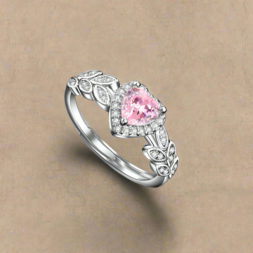 925 Sterling Silver Ring Pink Heart-shaped zirco luxury ring (Italian Edition)