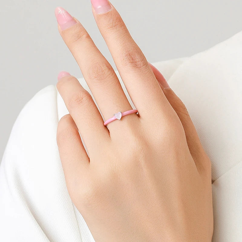 DL 925 Sterling Silver New Design Pink Enamel Ring (Korean Edition)