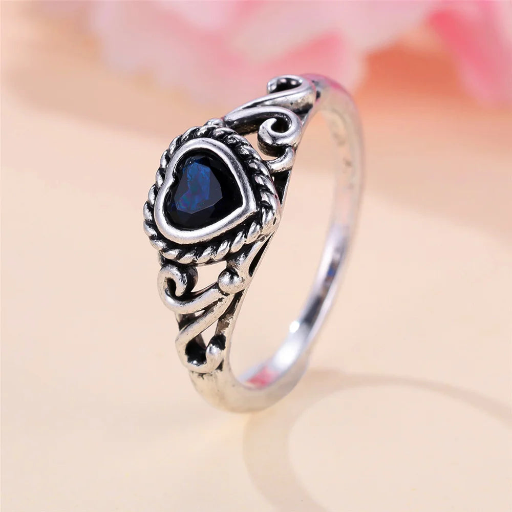 Blue Zircon Love Heart Vintage Fashion Silver (China Edition)