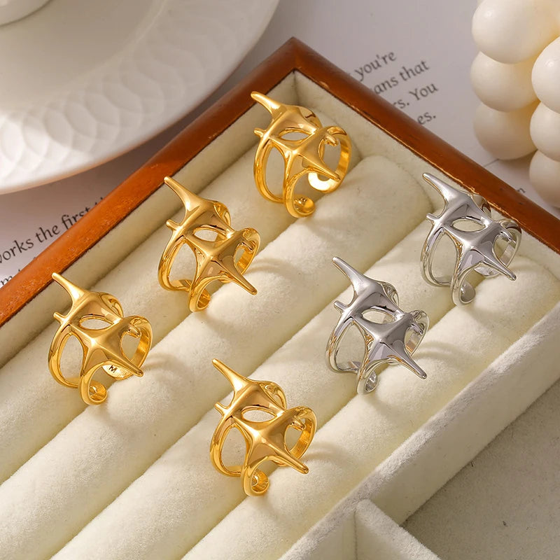 DL Stainless Steel Star Cross Ring (Korean Edition)