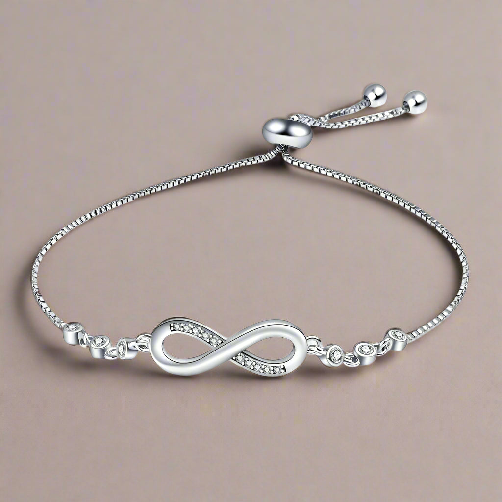 DL Authentic 925 Sterling Silver Infinity Adjustable Bracelet (Brazilian Edition)