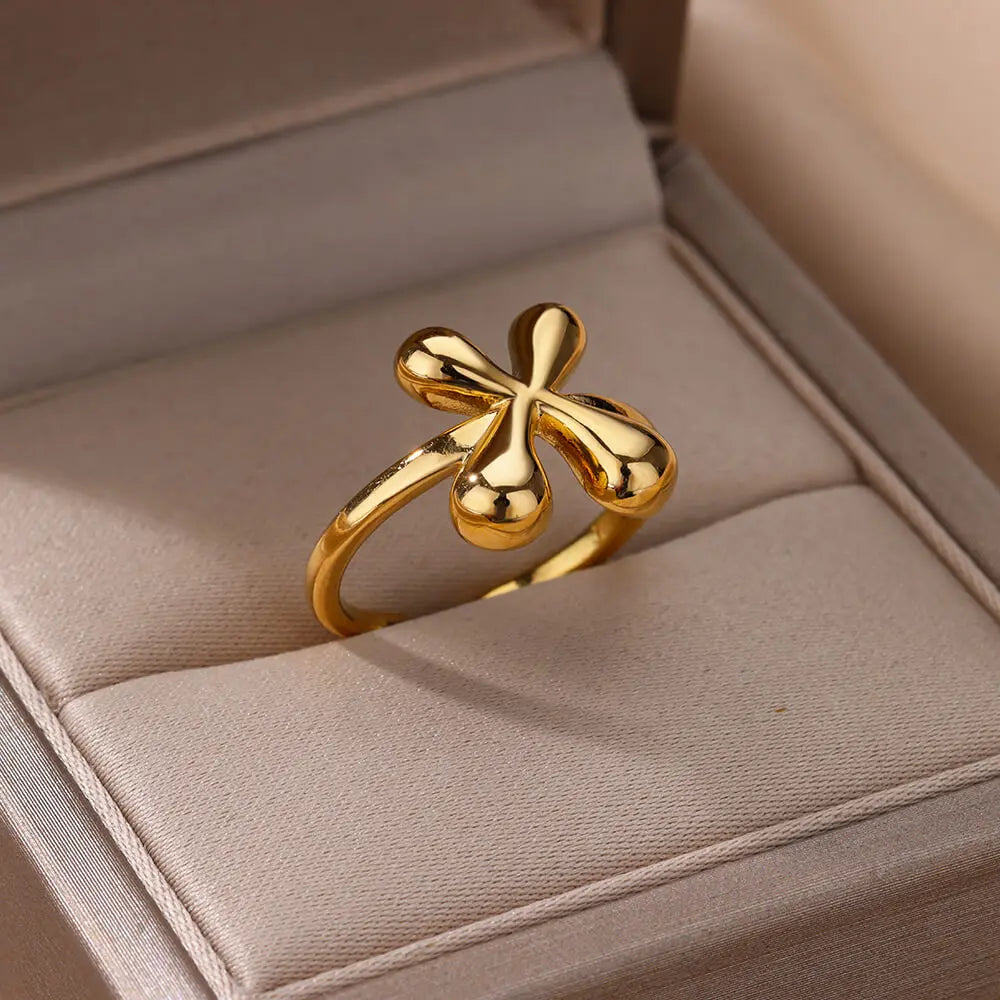 DL Gold Color Cute Bubble Letters Rings For Women Stainless Steel A-Z Alphabet Opening Ring (China Edition)