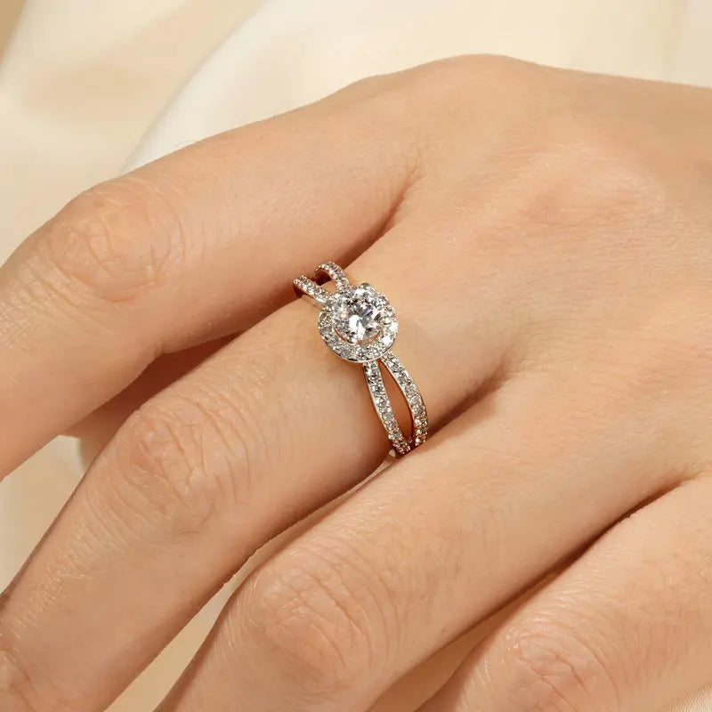 DL 14k Gold Plated Trendy Infinity Ring Halo Round Cut CZ Simulated Diamond (USA EDITION)