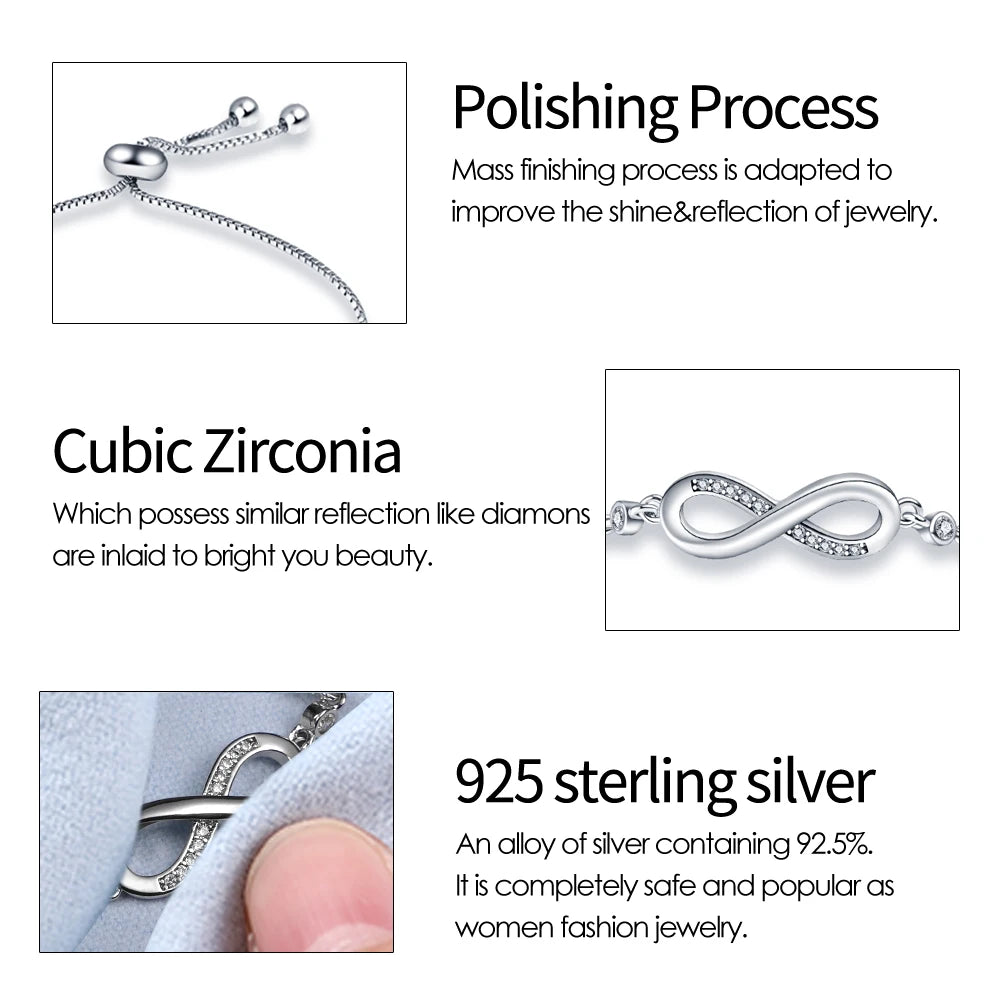 DL Authentic 925 Sterling Silver Infinity Adjustable Bracelet (Brazilian Edition)