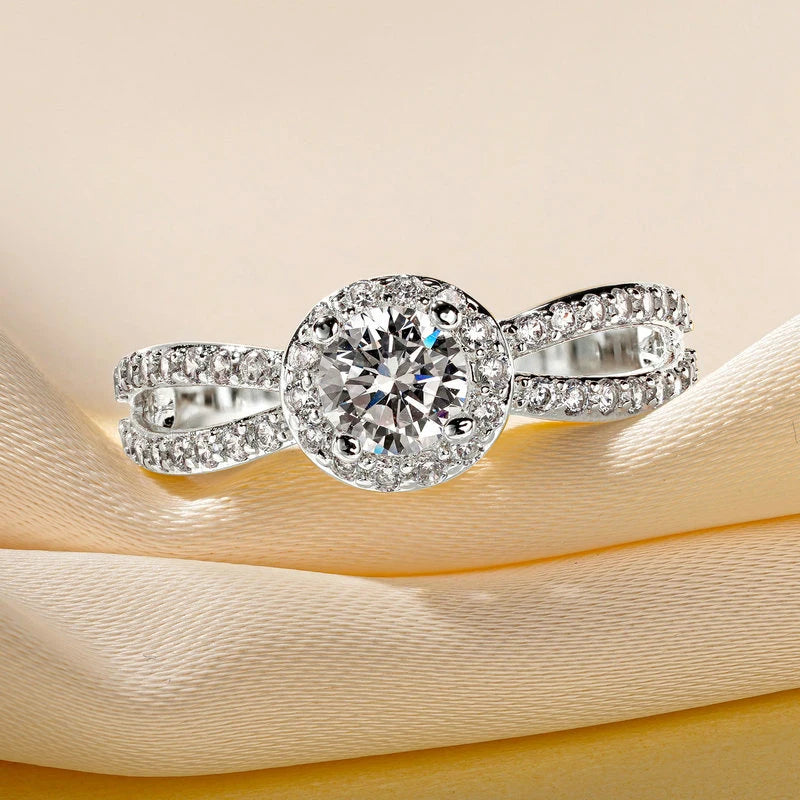 DL 14k Gold Plated Trendy Infinity Ring Halo Round Cut CZ Simulated Diamond (USA EDITION)