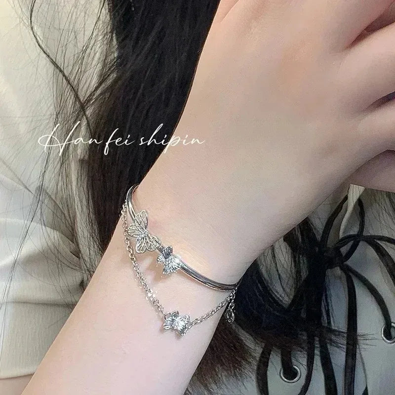 DL Butterfly Heart Double Layer Luxury Bracelet (Korean Edition)