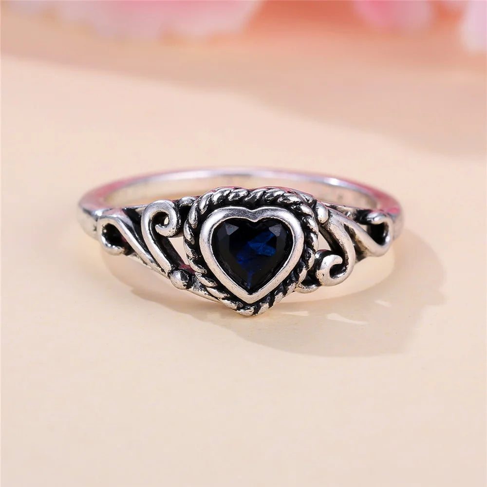 Blue Zircon Love Heart Vintage Fashion Silver (China Edition)