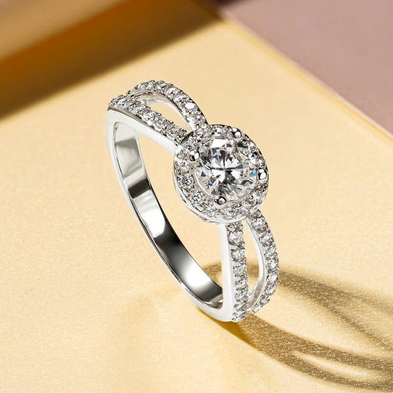 DL 14k Gold Plated Trendy Infinity Ring Halo Round Cut CZ Simulated Diamond (USA EDITION)