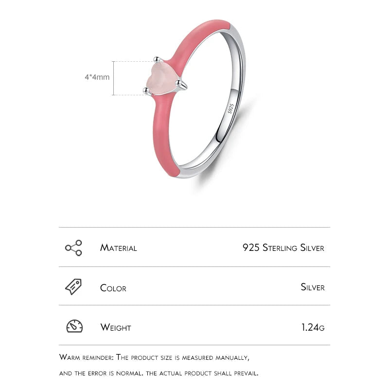DL 925 Sterling Silver New Design Pink Enamel Ring (Korean Edition)