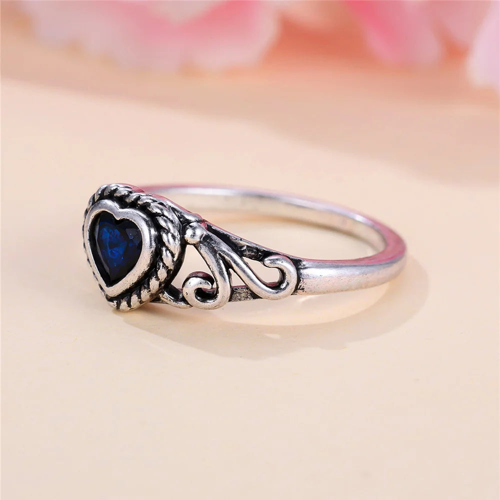 Blue Zircon Love Heart Vintage Fashion Silver (China Edition)