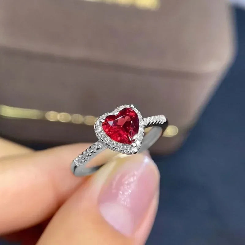 DL Simple Classic Silver Heart Ring White Red CZ Stone (Brazilian Edition)