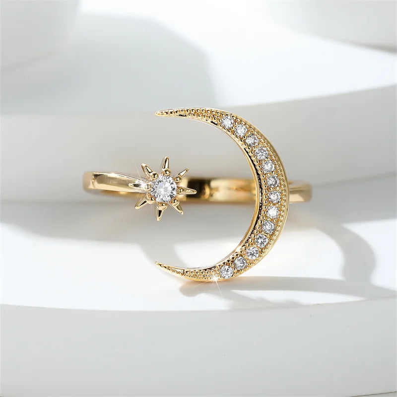 DL Minimalist Female Stacking Boho Star Moon Ring (Usa Edition)