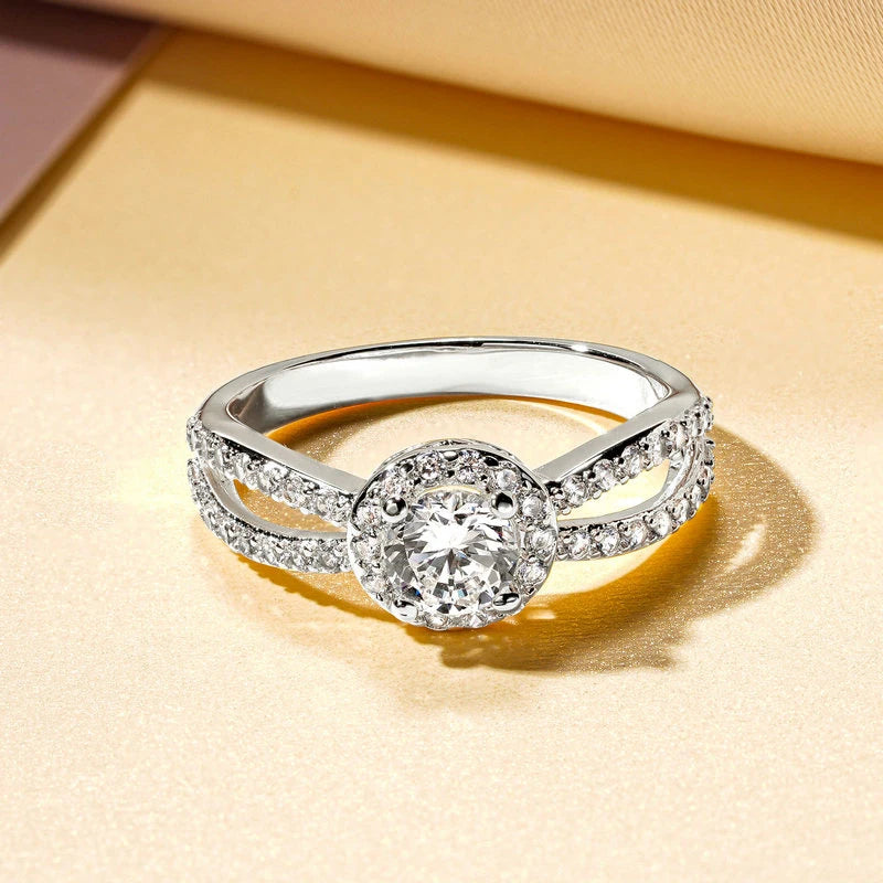 DL 14k Gold Plated Trendy Infinity Ring Halo Round Cut CZ Simulated Diamond (USA EDITION)
