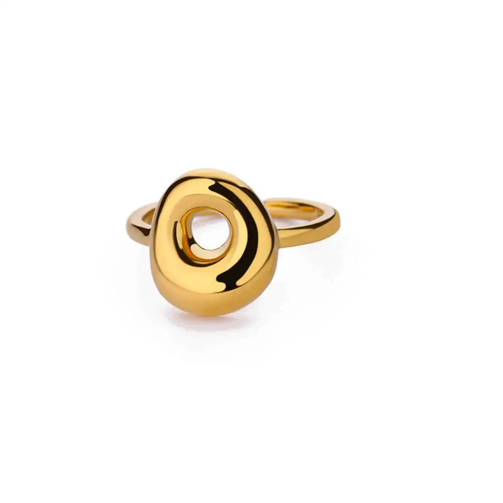 DL Gold Color Cute Bubble Letters Rings For Women Stainless Steel A-Z Alphabet Opening Ring (China Edition)