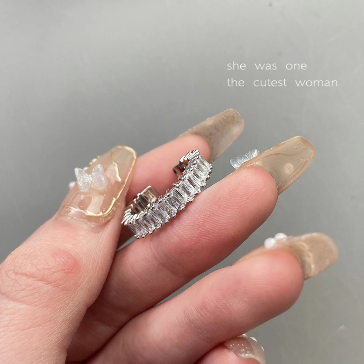 DL Gorgeous Silver Color Opening Rings Paved Full Fashion Square Shape Zircon (Canadian Edition)