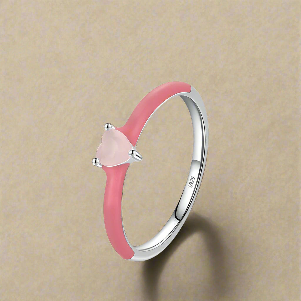 DL 925 Sterling Silver New Design Pink Enamel Ring (Korean Edition)
