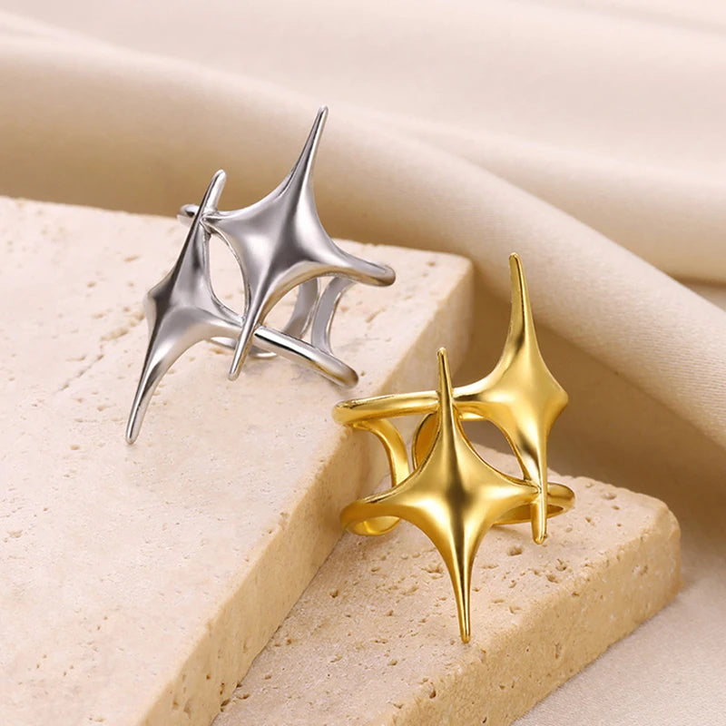 DL Stainless Steel Star Cross Ring (Korean Edition)