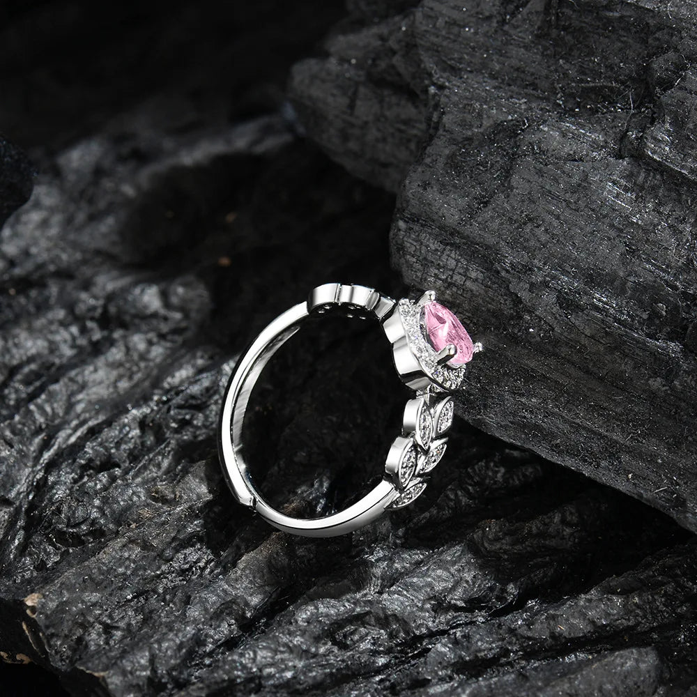 925 Sterling Silver Ring Pink Heart-shaped zirco luxury ring (Italian Edition)