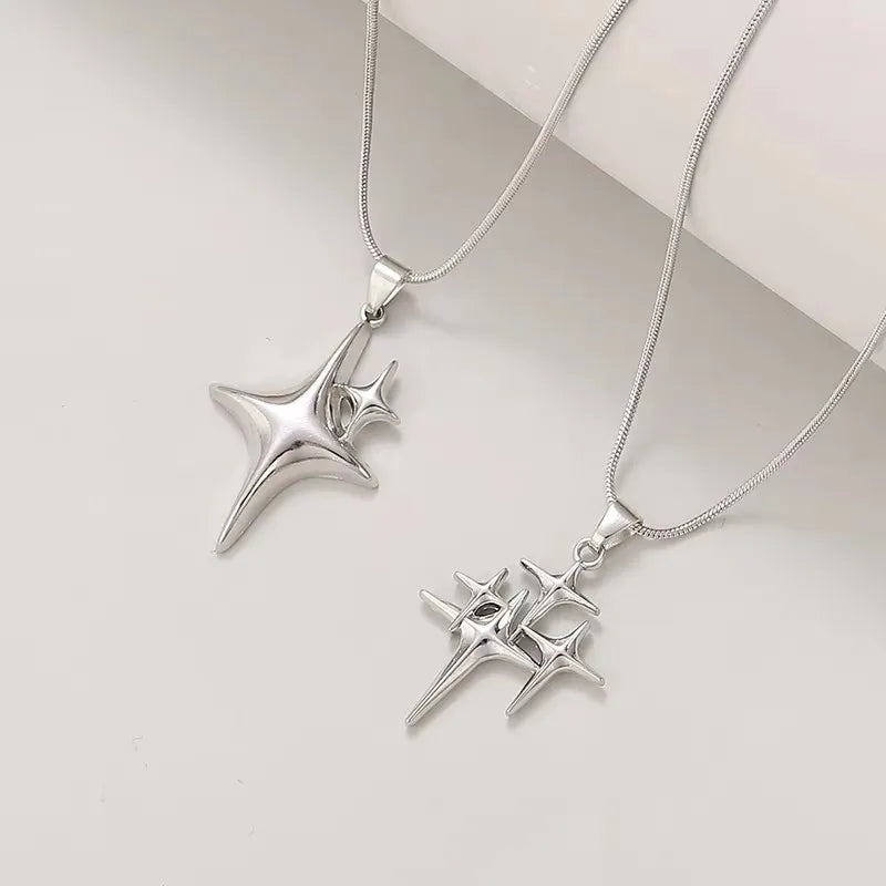 DL Y2K Simple Choker Necklace Four Pointed Star Adjustable Crucifix Pendant Necklace (Korean Edition)
