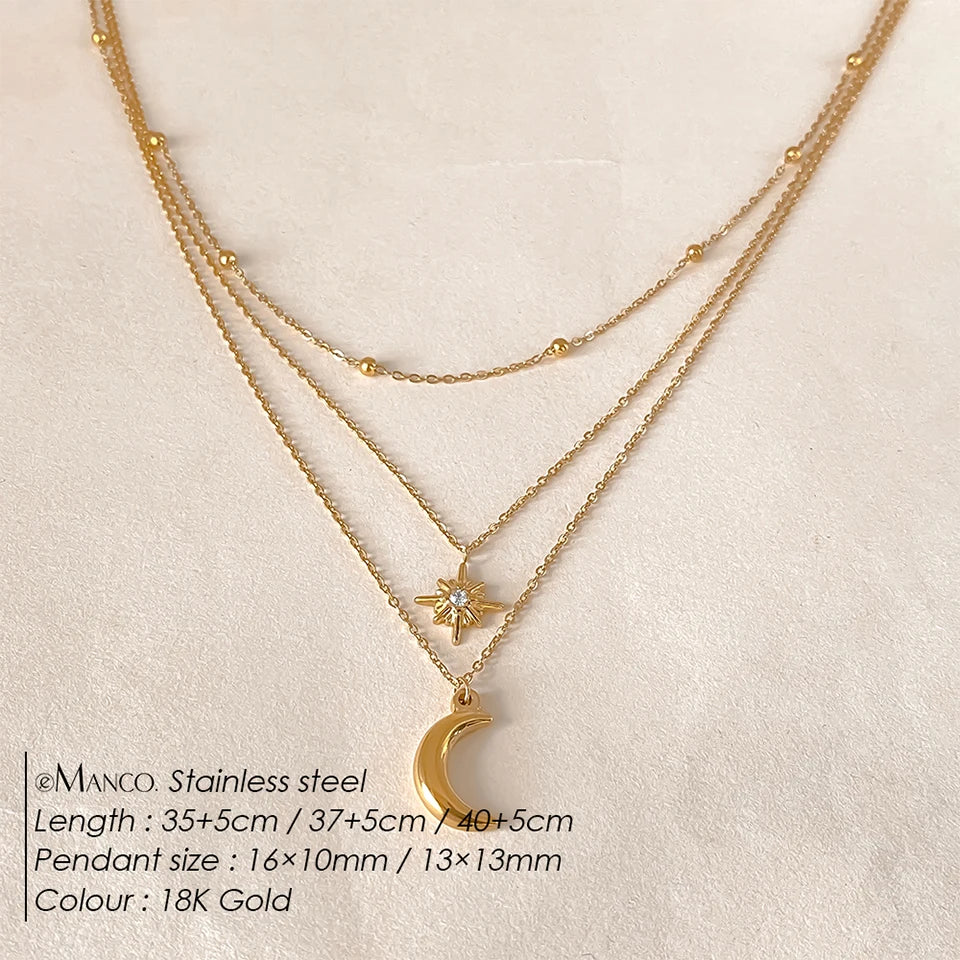 DL Stainless Steel Star Moon Pendant Necklace (France Edition)